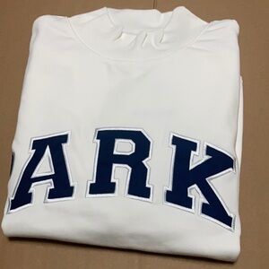 White Mock Neck Sweatshirt with Navy Parke Varsity Lettering size XXL